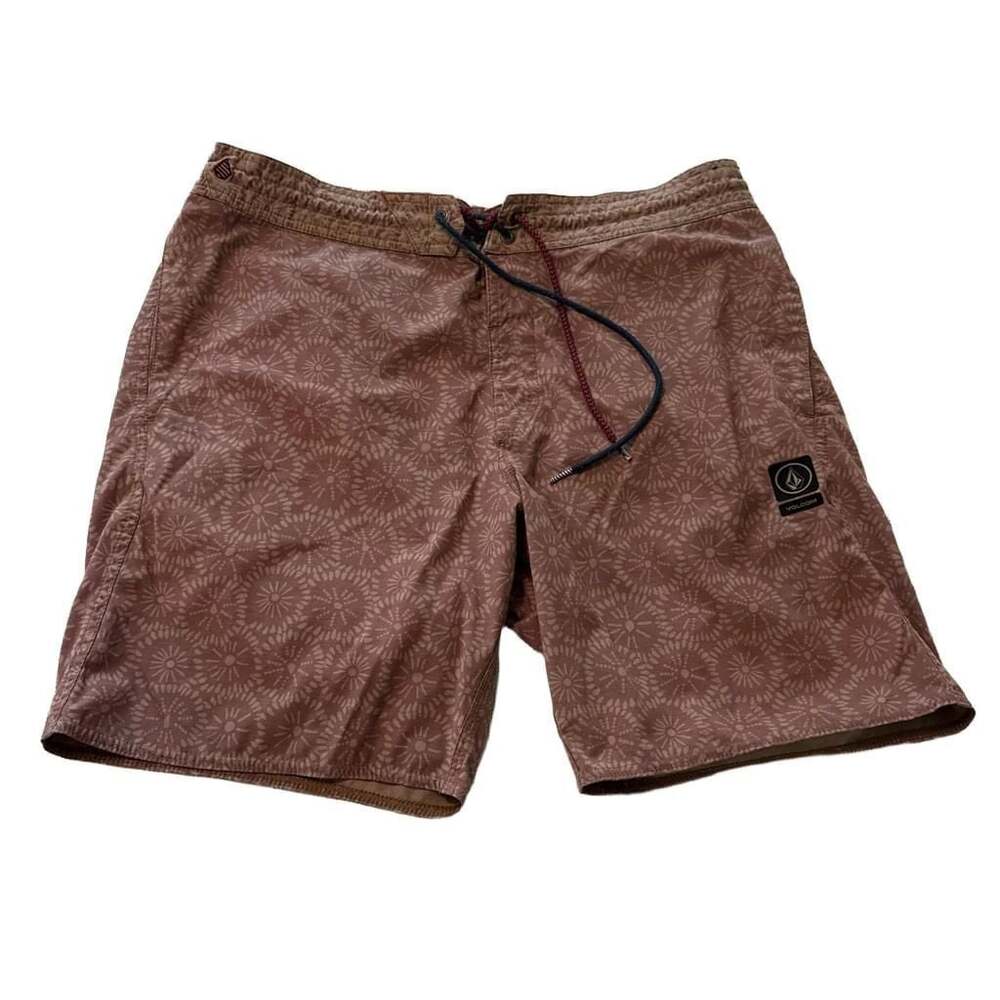 Volcom Slingers Men's XL Brown Floral Pattern Boardshorts Swim Trunks